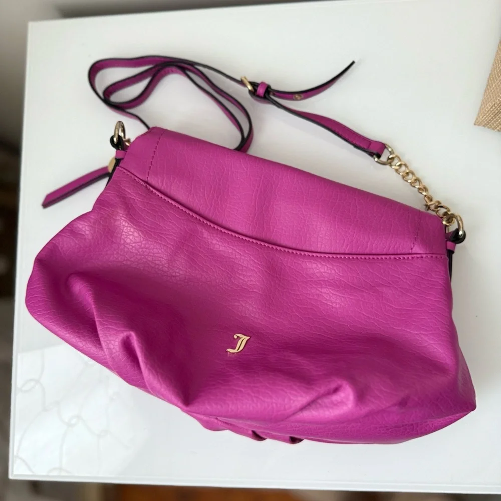 Juicy Couture Greta Flap Crossbody Bag Fuchsia Pink Gold Chain Y2K Hobo Purse
